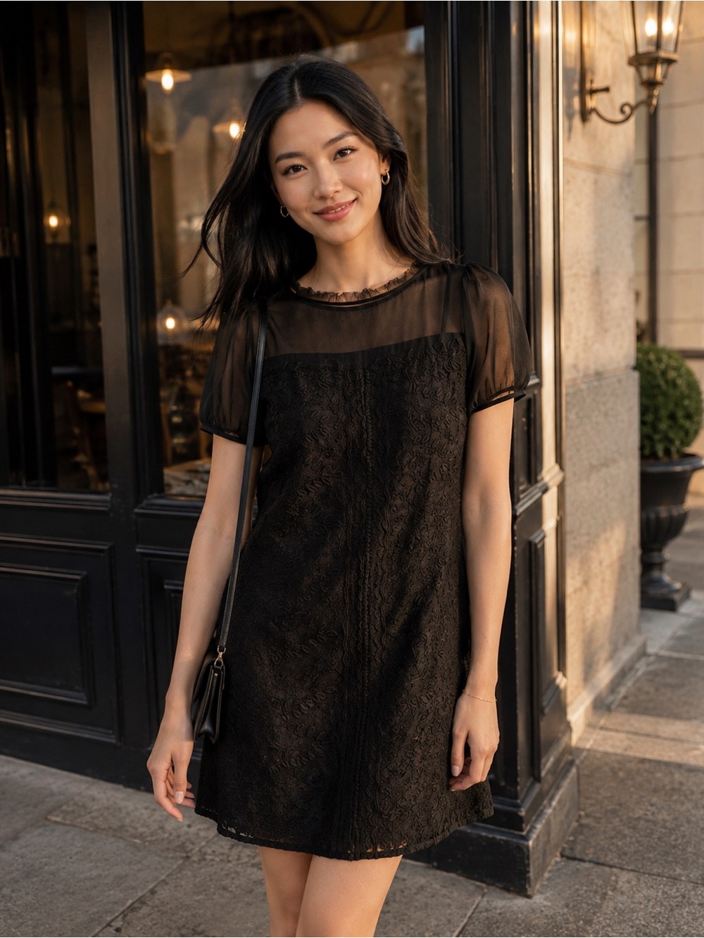 Laundry Black Lace Mini Sheath Dress Size 4 Romantic